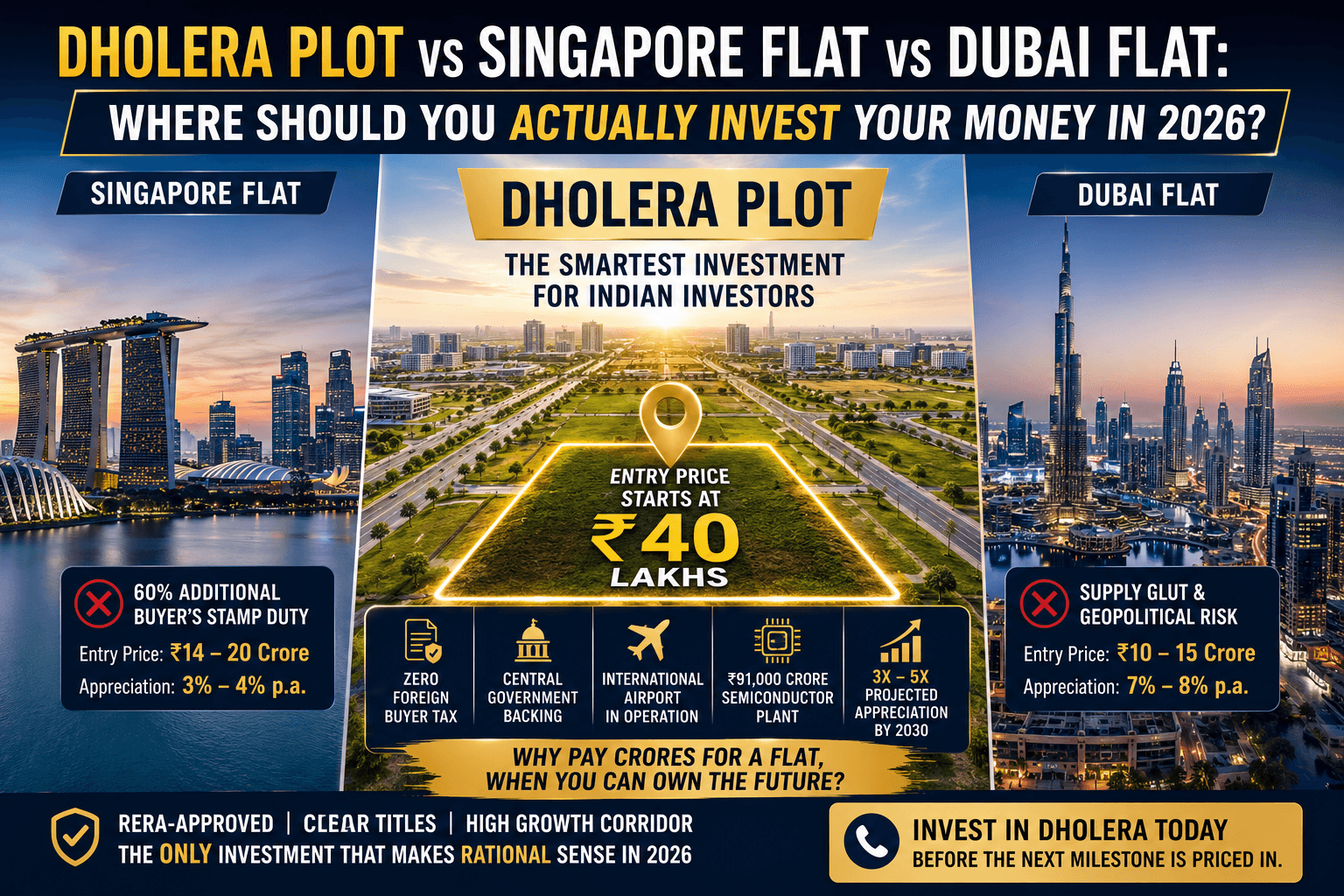dholera plot vs singapore plot vs dubai plot 